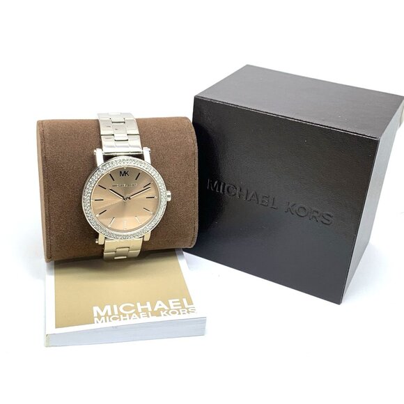 Michael Kors Women's Watch MKO-1050 Quartz Rose Dial Silver Stainless Steel 38mm - Picture 3 of 14